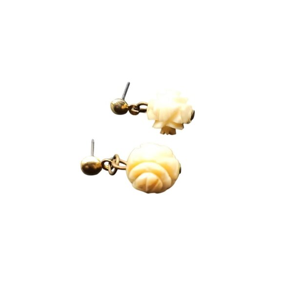 Vintage Carved Rose Drop Earrings with Brass Studs - Picture 2 of 3